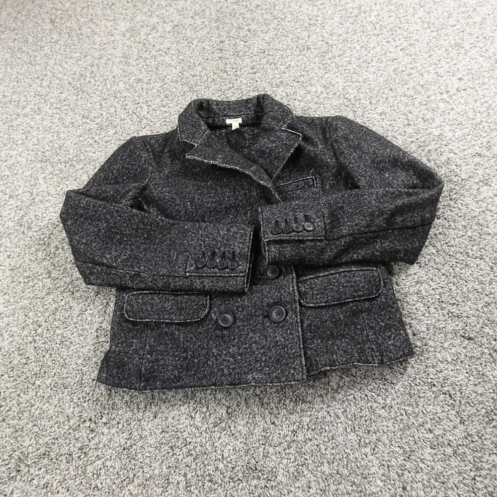 J Crew Jacket Womens 2 Gray Wool Blend Double Breasted Peacoat Blazer Sport Coat - Picture 2 of 10